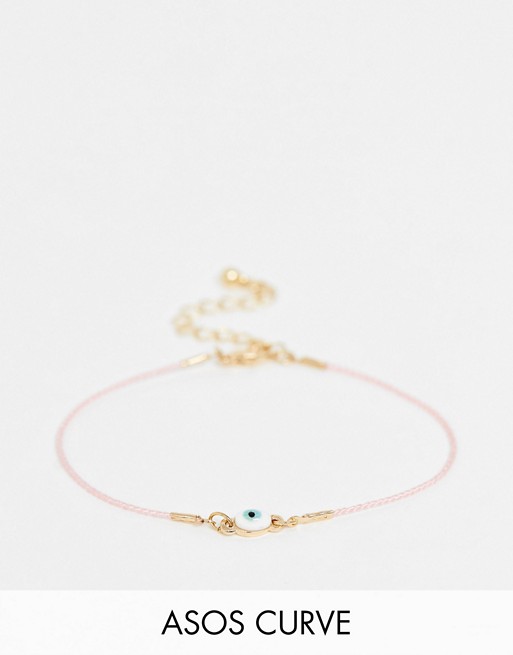 ASOS DESIGN Curve thread bracelet with eye charm in pink