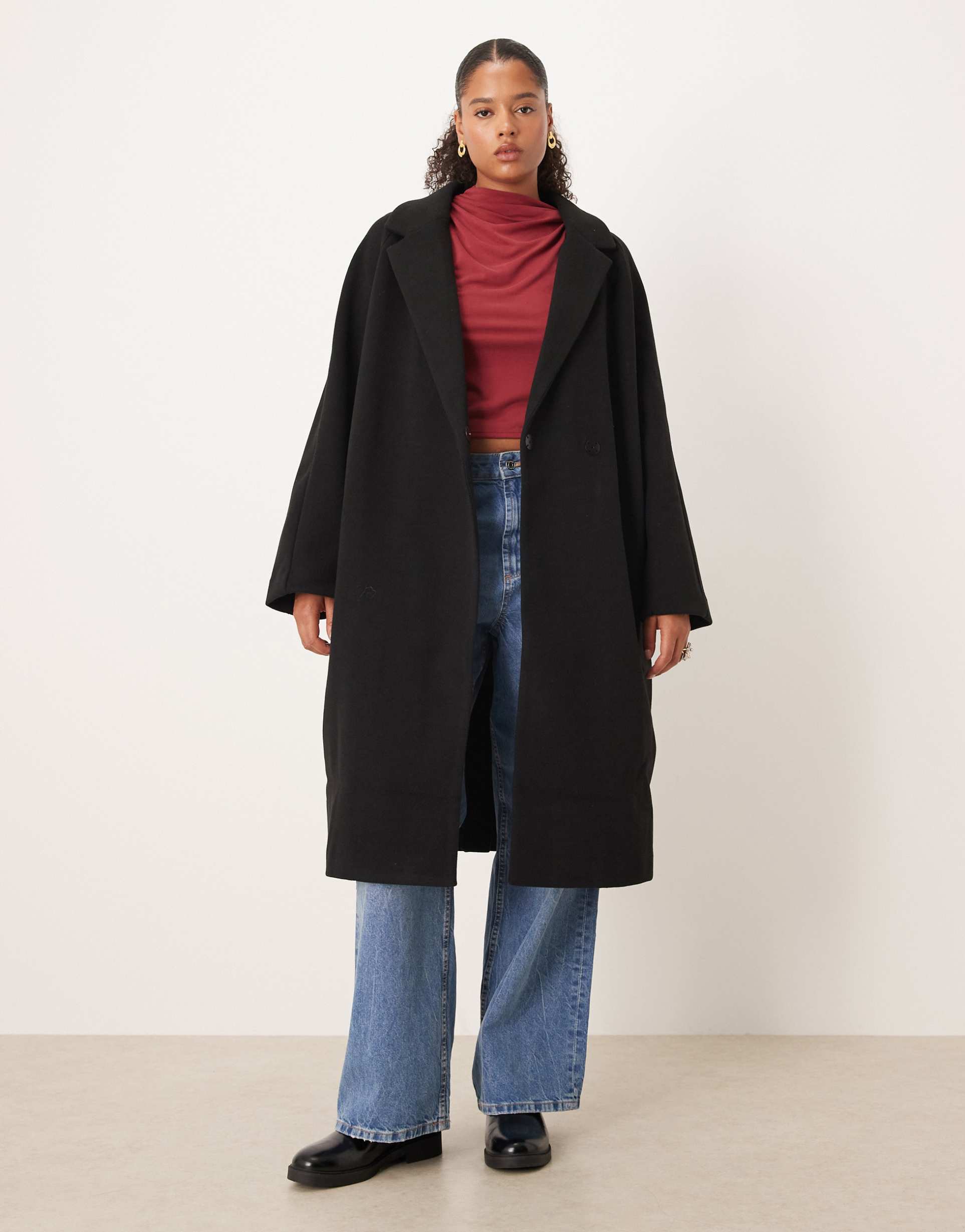 asos design curve throw on overcoat in black