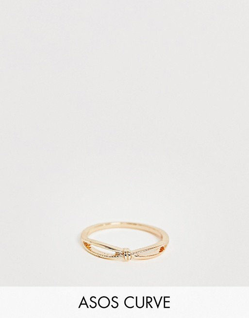 ASOS DESIGN Curve thumb ring in knotted cross twist design in gold