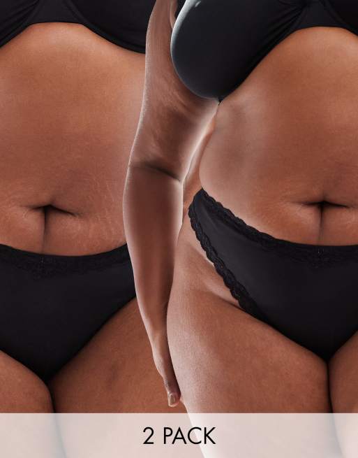 ASOS DESIGN Curve - Tia - Culotte brésilienne en microfibre ultra douce avec bords en dentelle - Noir