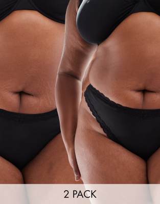 ASOS Curve ASOS DESIGN Curve Tia super soft microfibre brazilian brief with lace trim in black