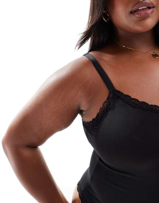 ASOS DESIGN Curve – Tia – Superweicher Body aus Mikrofaser in Schwarz mit Spitzenbesatz, 2 von 4