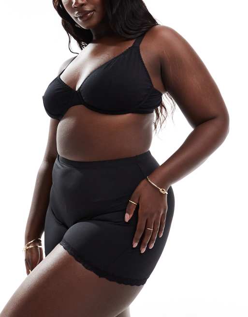 ASOS DESIGN Curve – Tia – Svart, supermjuk shorts i mikrofiber med spetskant