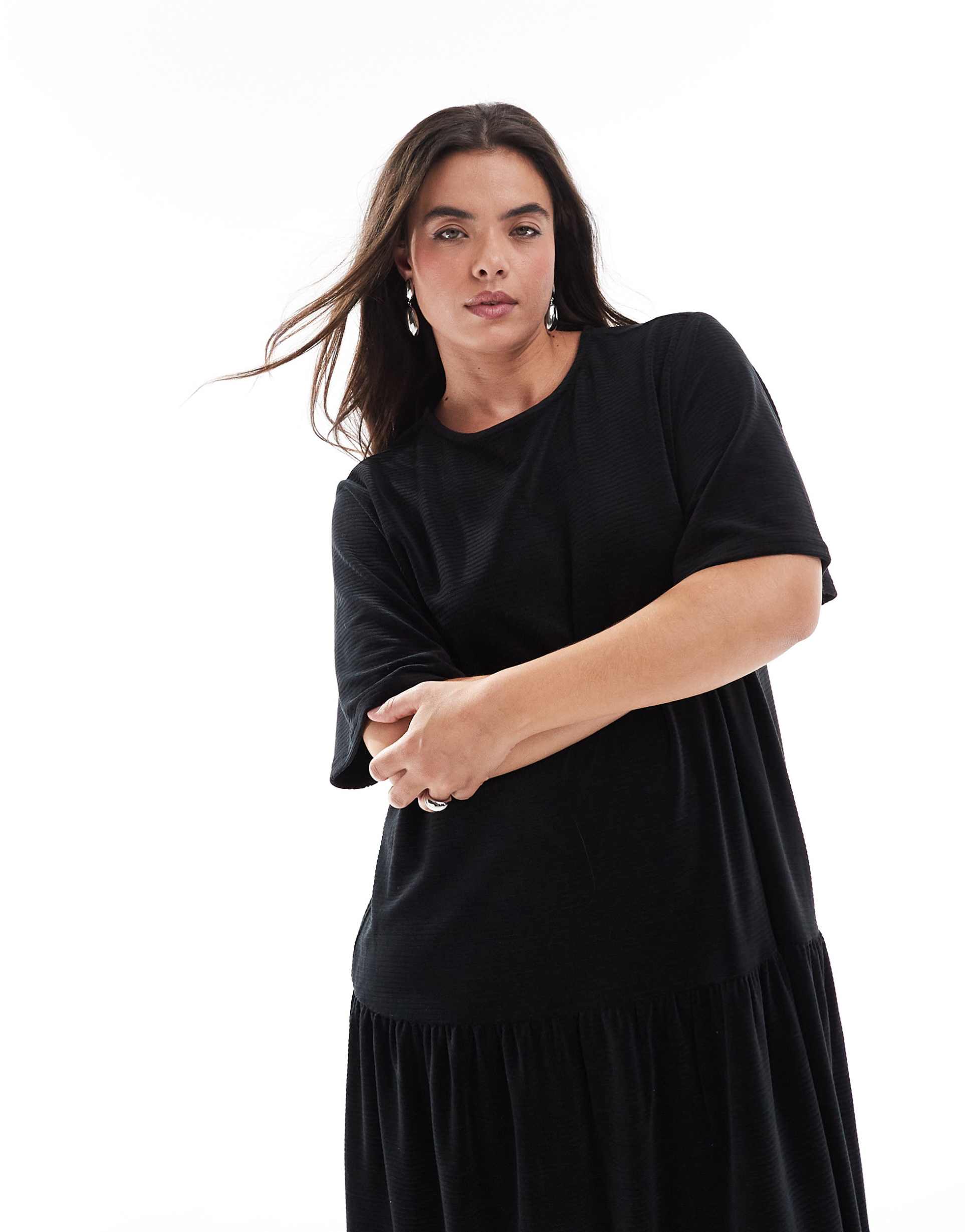 asos design curve tie back chunky cord flare hem midi dress in black