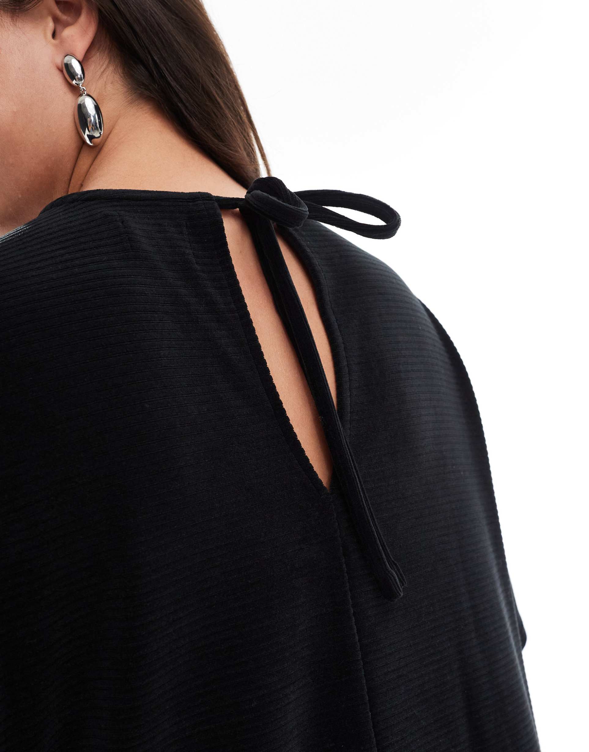 asos design curve tie back chunky cord flare hem midi dress in black