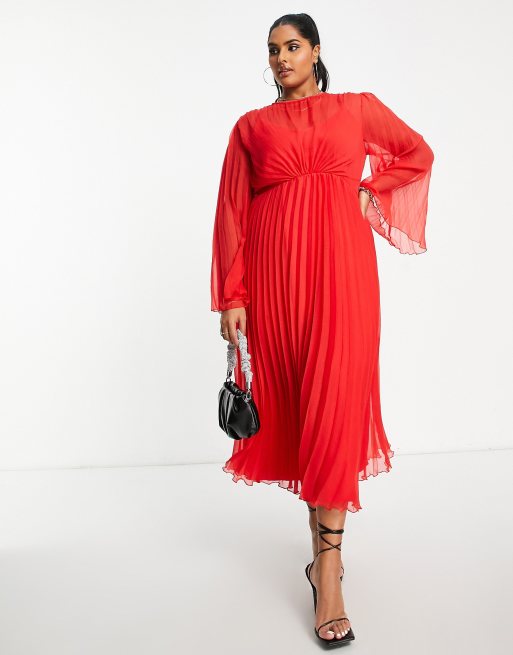 asos red pleated dress