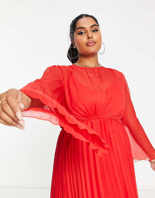 Asos red pleated clearance dress