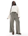 [ASOS Curve] ASOS DESIGN Curve tie belt wide leg pants in micro dogtooth check-Multi 16 Check