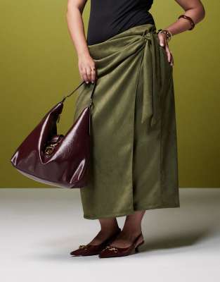 Asos Curve Asos Design Curve Tie Detail Wrap Faux Suede Maxi Skirt