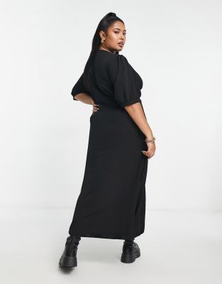 ASOS DESIGN Curve tie front button through midi dress in black