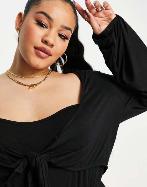 ASOS DESIGN Curve tie-front jumpsuit in black, 2 of 4