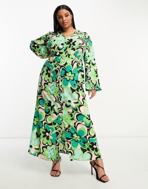 Vero Moda Aware keyhole maxi dress in green floral print