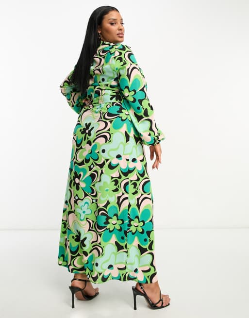 Vero Moda Aware keyhole maxi dress in green floral print