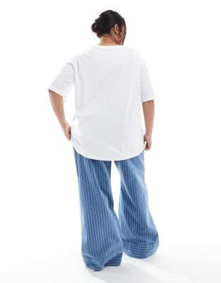 Asos Curve Asos Design Curve Tie Front Wide Leg Jeans With Embroidered Stripe In Blue