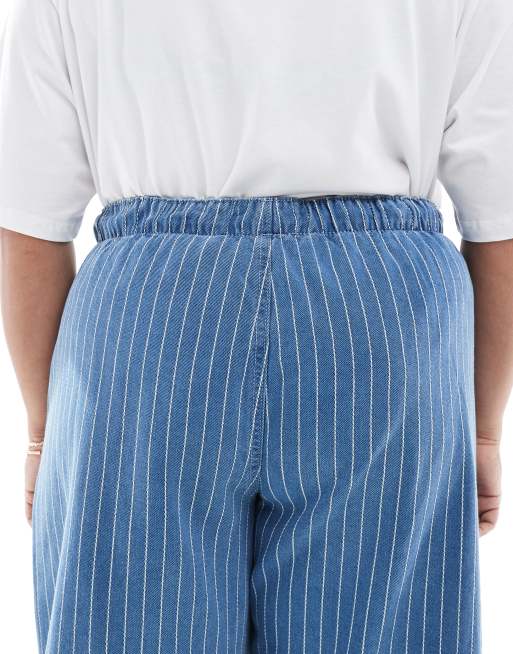 ASOS DESIGN Curve tie front wide leg jeans with embroidered stripe in blue, 5 of 5