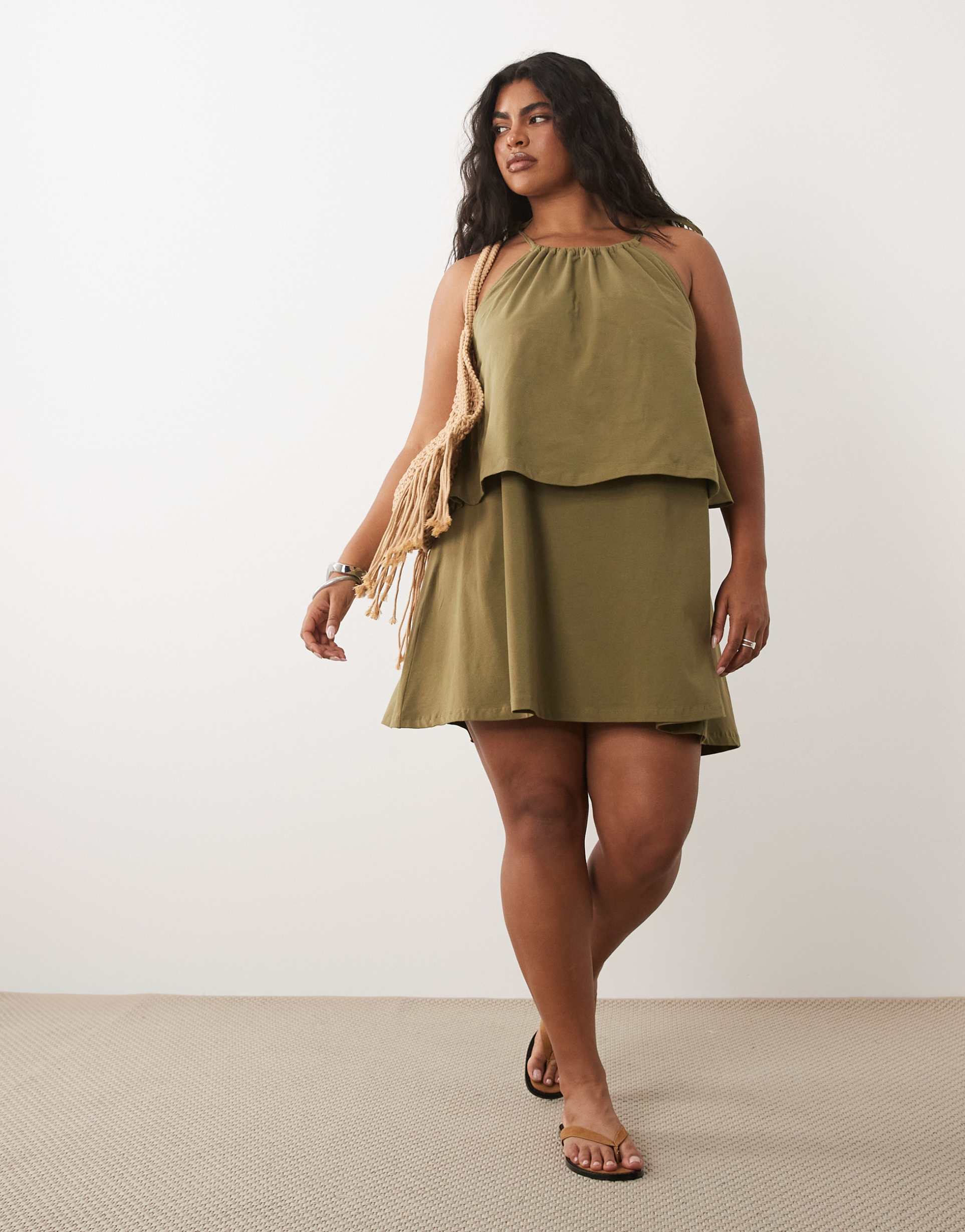 asos design curve tie neck baby doll mini dress