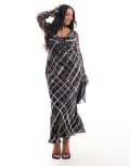 [ASOS Curve] ASOS DESIGN Curve tie neckline bias midi dress in check-Multi 20 CHECK