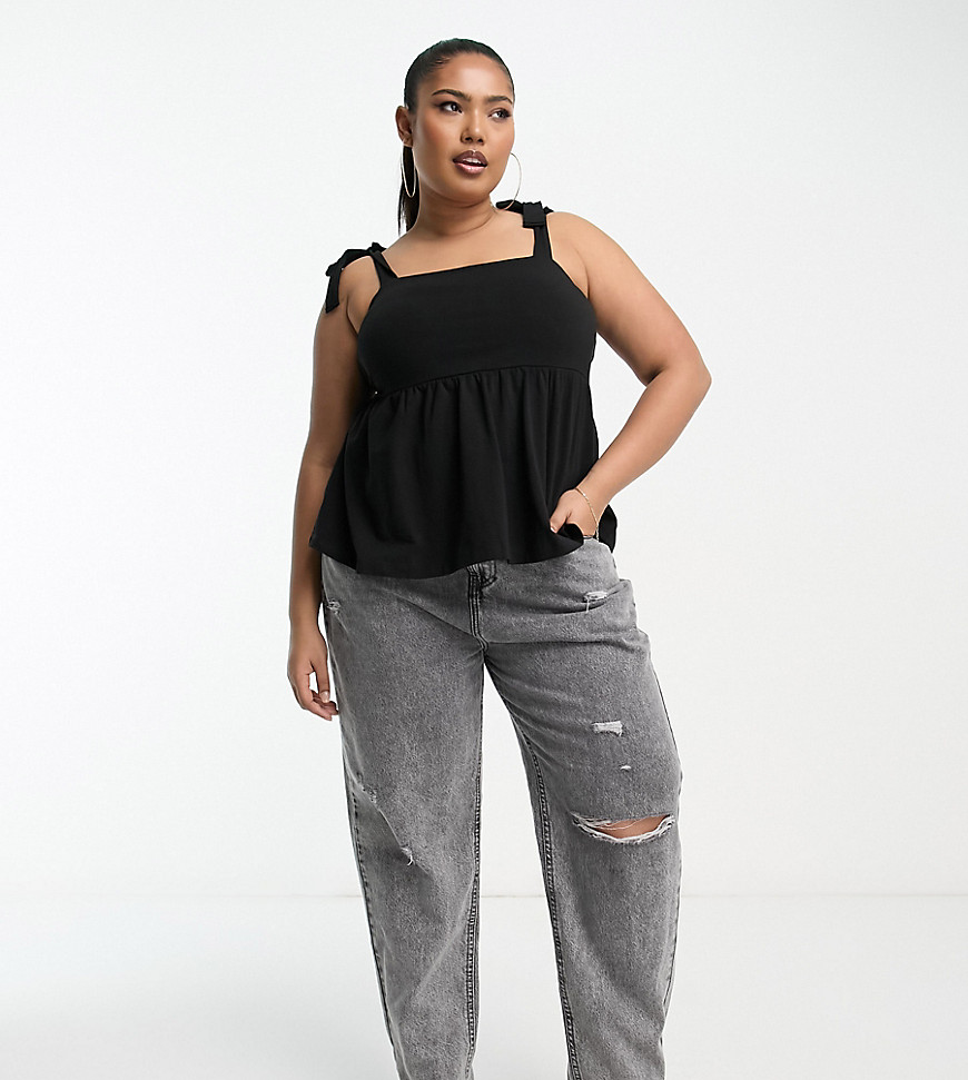 Tops by ASOS Curve Compliments: incoming Square neck Tie straps Peplum hem Regular fit