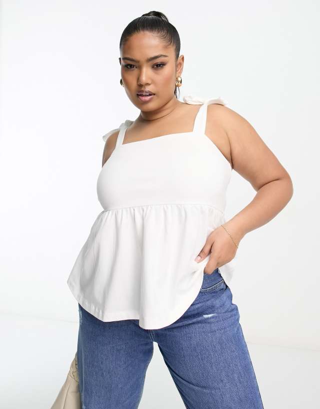 ASOS DESIGN Curve tie strap sun top with pephem in white