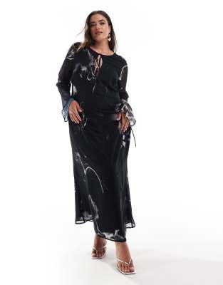 Shop ASOS Curve DESIGN tie up wrap maxi dress in black ink Online – Trendy & Affordable Fashion