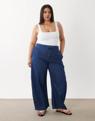 Asos Curve Asos Design Curve Tie Waist Barrel Pull On Pants In Blue