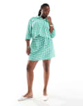 [ASOS Curve] ASOS DESIGN Curve tie waist linen look skirt in green gingham (part of a set) 18 Green gingham