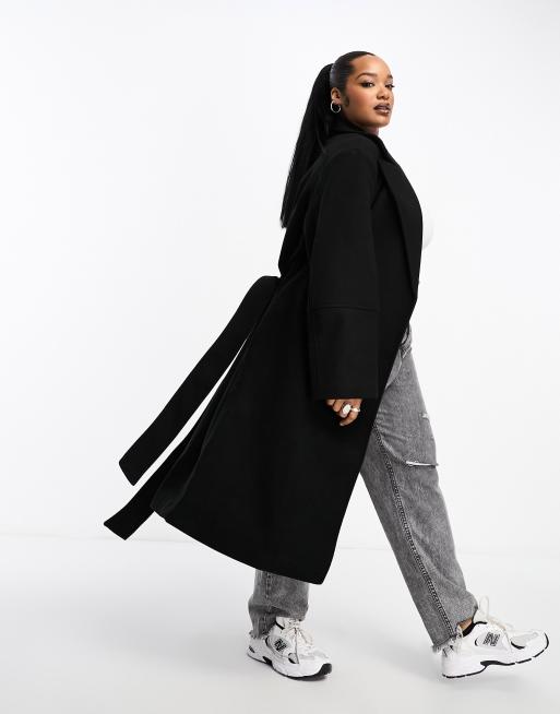 ASOS DESIGN Curve tie waist mid length coat in black