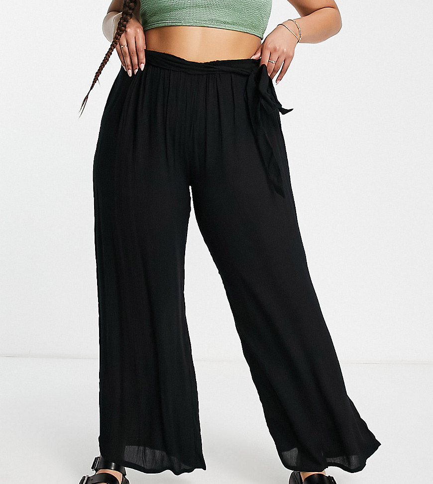 Plus-size trousers by ASOS DESIGN Dreaming of the beach High rise Tie waist Relaxed fit