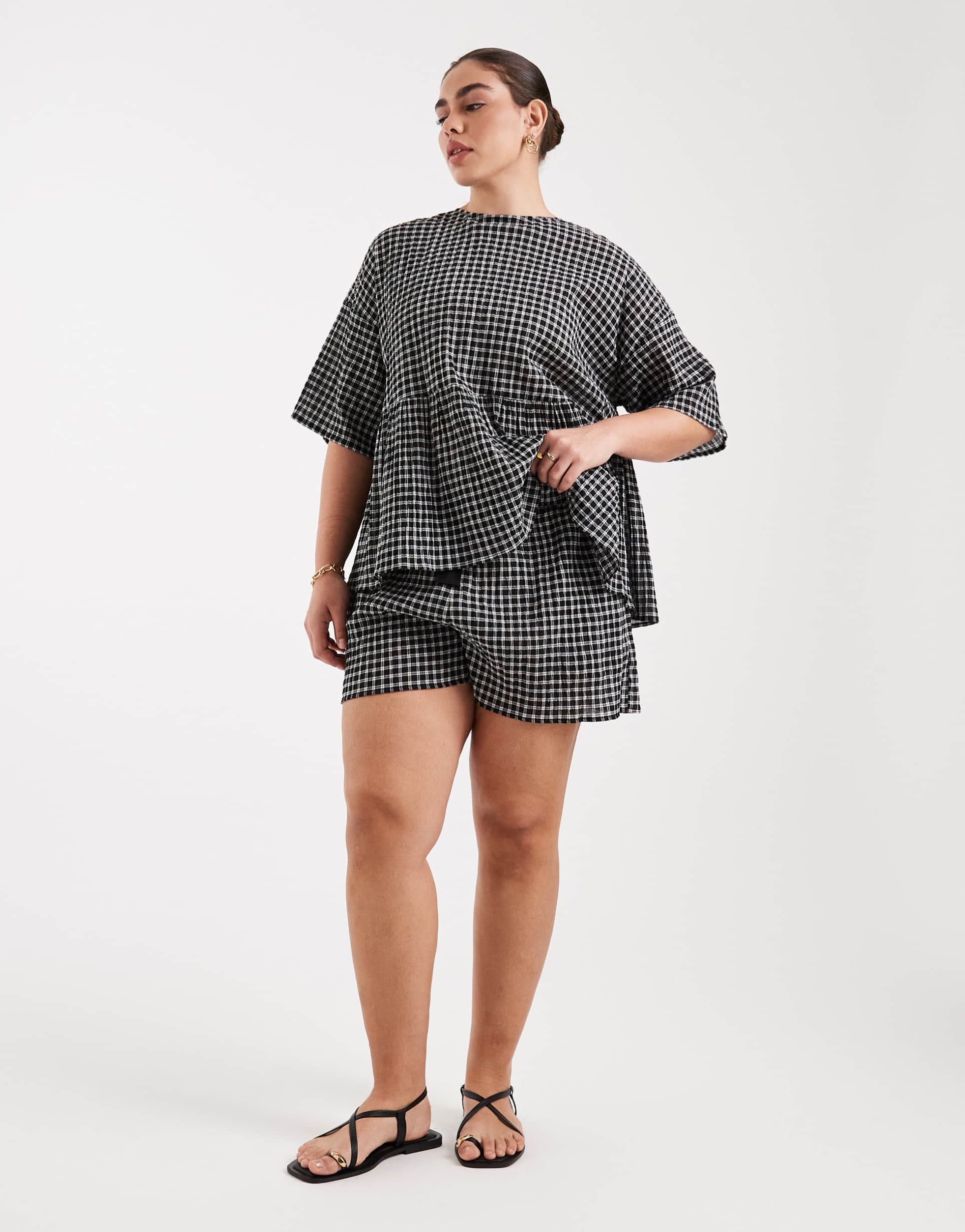asos design curve tie waist pocket detail shorts in gingham