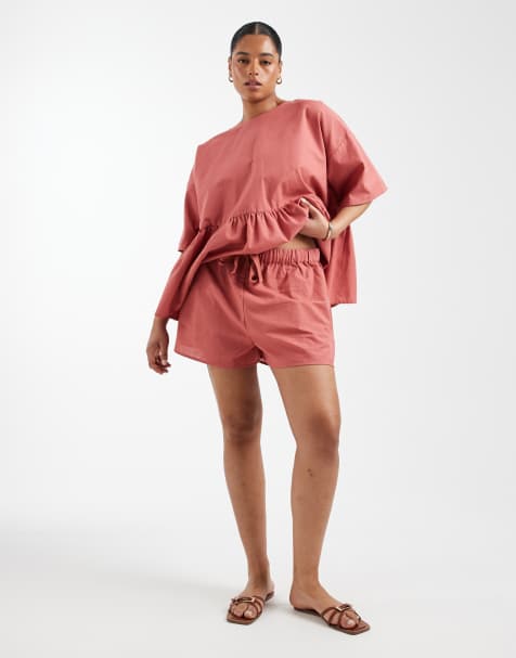 ASOS DESIGN Curve tie waist pocket detail shorts in blush