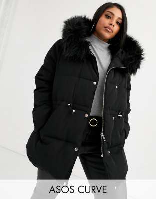 puffer coat faux fur hood