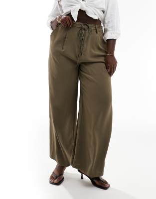 ASOS DESIGN Curve tie waist trouser in khaki-Green