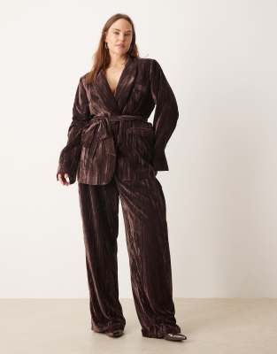 Asos Curve Asos Design Curve Tie Waist Velvet Blazer In Brown