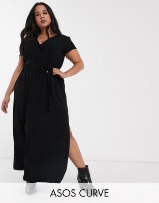 black wrap front maxi dress