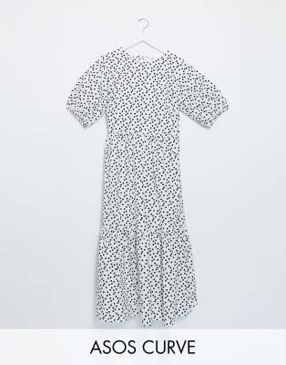 white and black spot midi dress