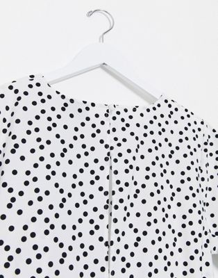 white and black spot midi dress