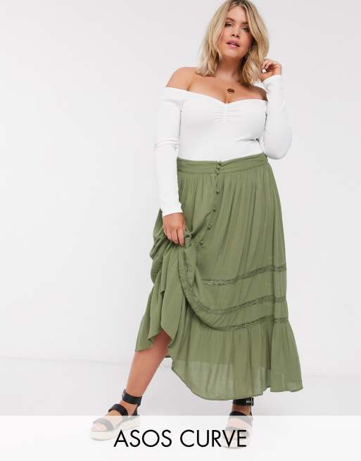 Plus size khaki outlet skirt button down