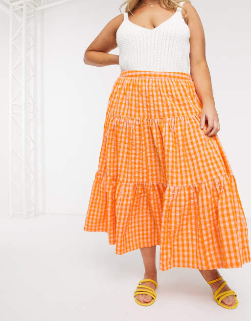 Orange shop gingham skirt