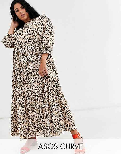 ASOS DESIGN Curve tiered maxi dress in leopard print | ASOS