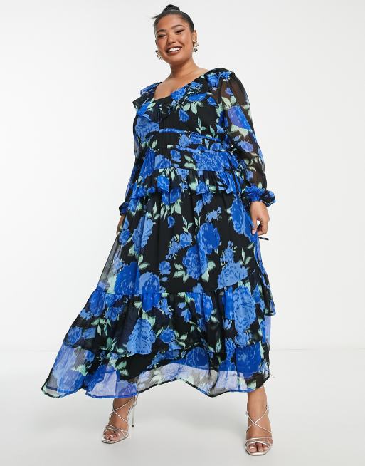 Blue floral maxi dress sales plus size