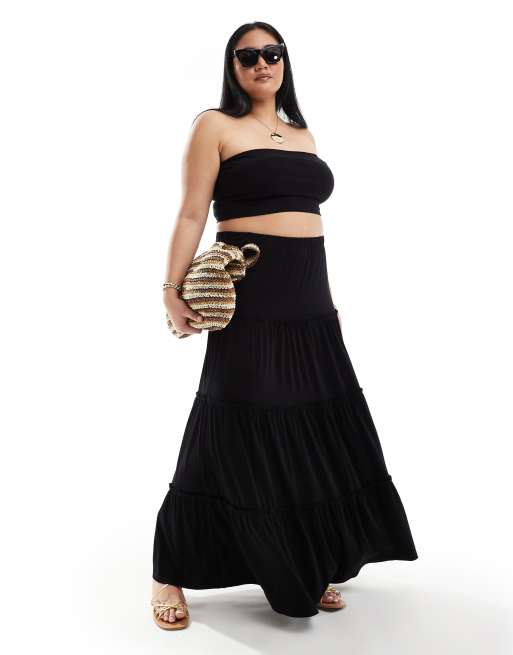 FhyzicsShops DESIGN Curve tiered maxi skirt in black