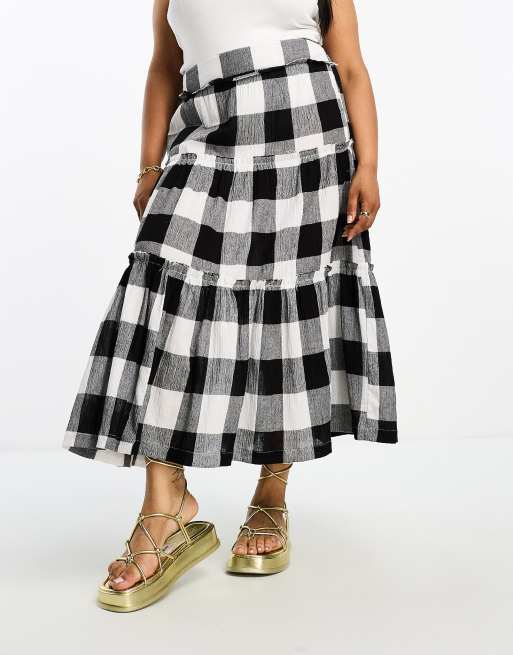 ASOS DESIGN Curve tiered midi skirt in jumbo mono gingham