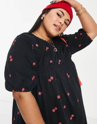 asos black and red floral dress Rent ASOS Luxe Corseted Caged Skirt Mini Dress With Faux Fur Bust In Black  & Red Floral main image 1