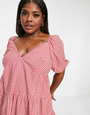 asos design mixed gingham and floral tiered mini smock dress Daisy Street tiered smock mini dress in navy gingham