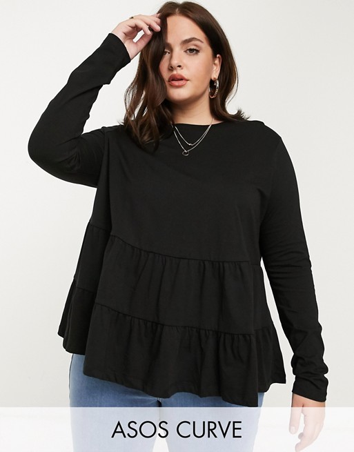 ASOS DESIGN Curve tiered smock with long sleeve top