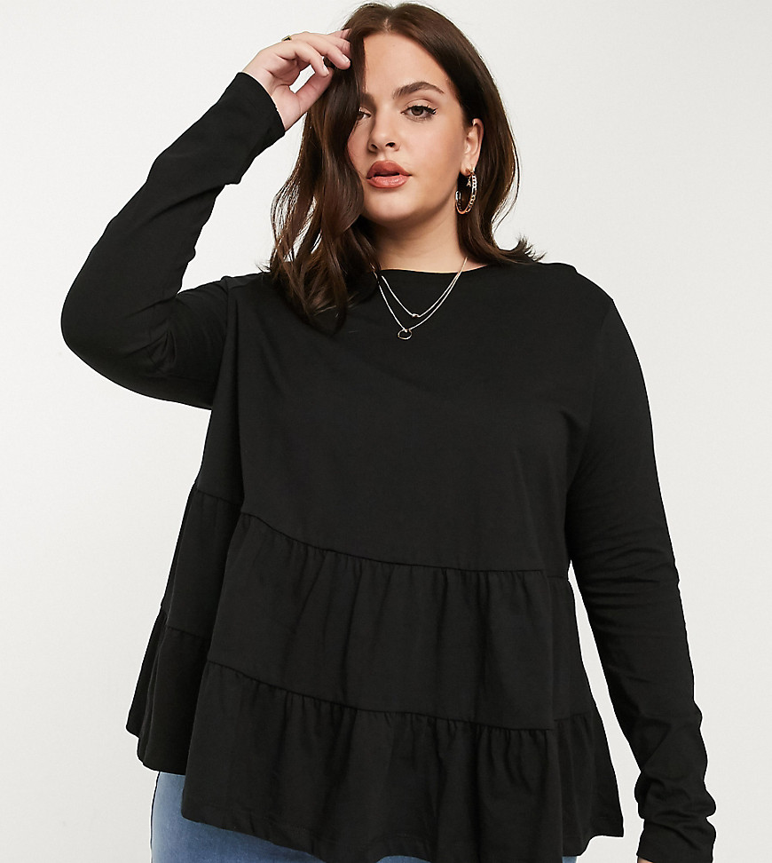 ASOS DESIGN Curve tiered smock with long sleeve-Black