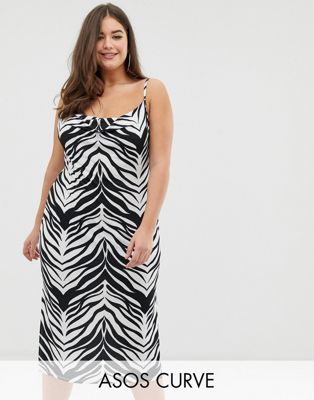 ASOS DESIGN Curve – Tigermönstrad midiklänning med drapering framtill-Flerfärgad