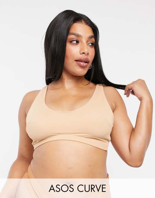 Asos Design Curve Tiggy Smoothing Scoop Neck Microfibre Bra In Beige Asos