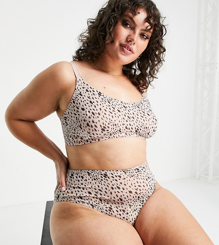 ASOS DESIGN Curve Tiggy smoothing seamless high-waist knicker in mesh in splodge print-Multi
