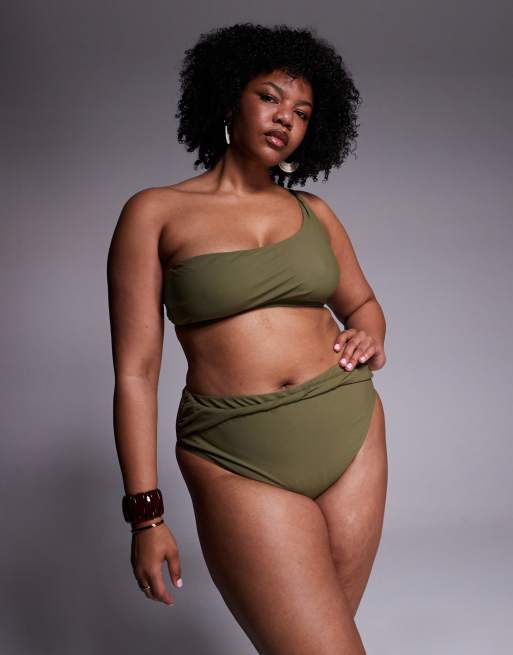 ASOS DESIGN Curve – Tina – Bikini z materiału paper touch w kolorze khaki ze skręconym detalem, 3 z 3
